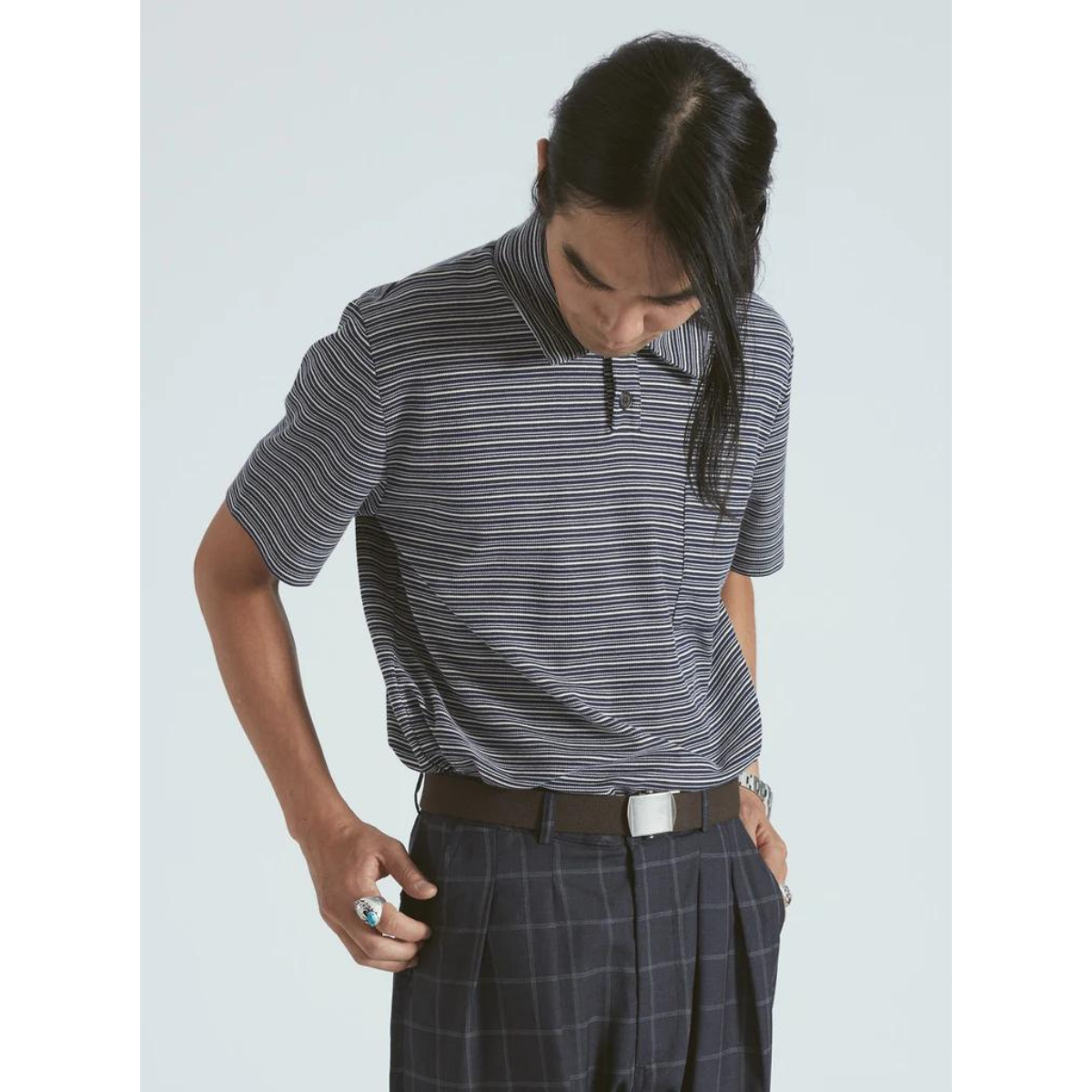 Tex Stripe Jersey S/S Loose Polo Dark Navy