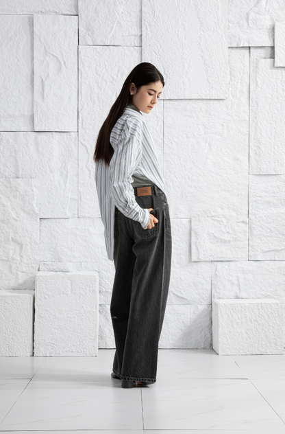 Striped Back Slit Shirt