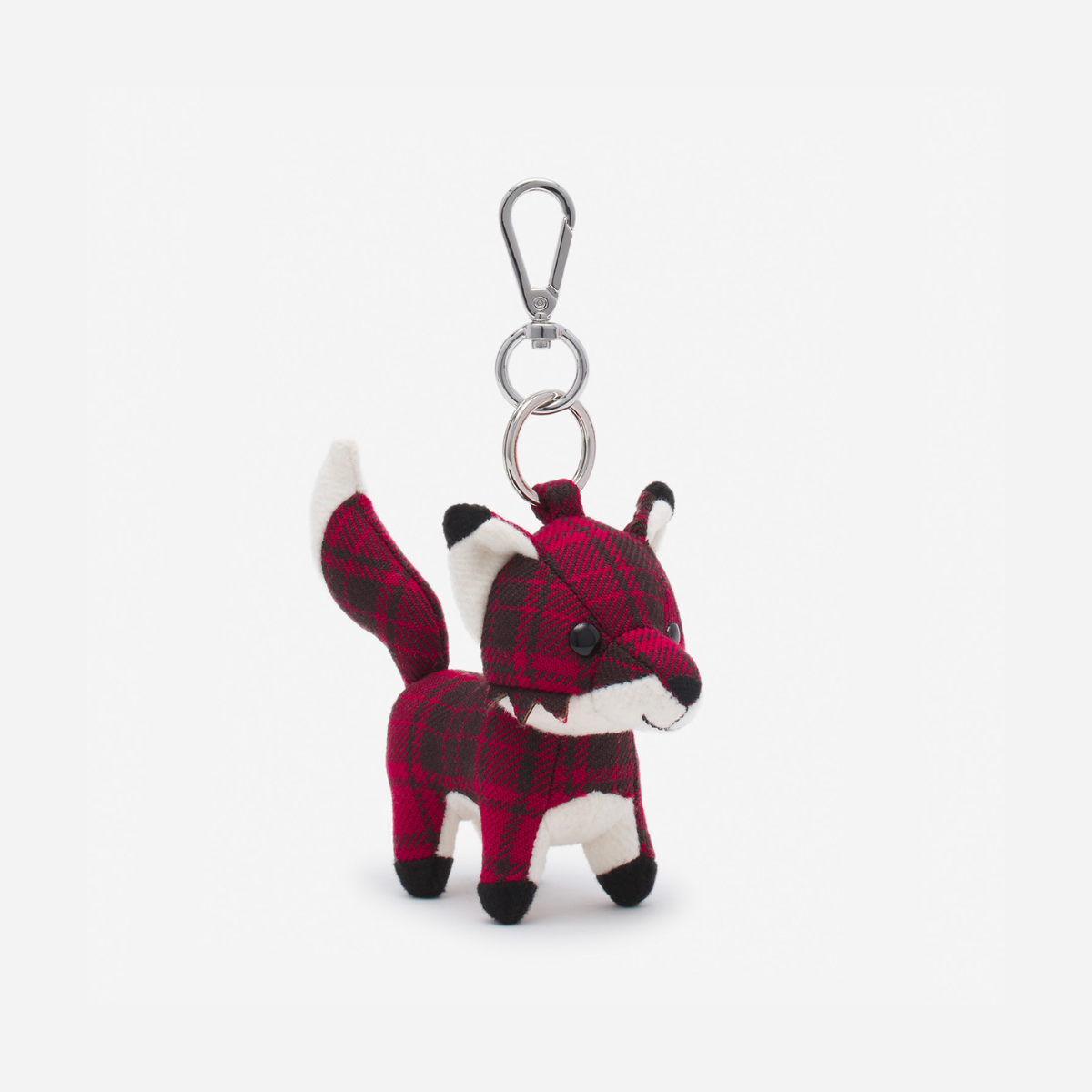 Medium Fox Bag Charm Pecan Brown Check