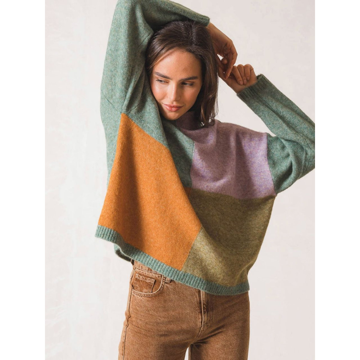 Jersey Multicolour High Collar Sweater