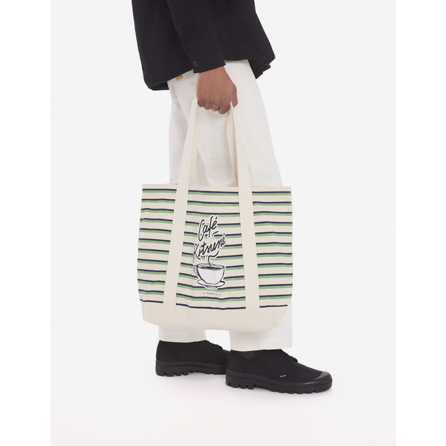 Coffee Cup Striped Shopping Bag