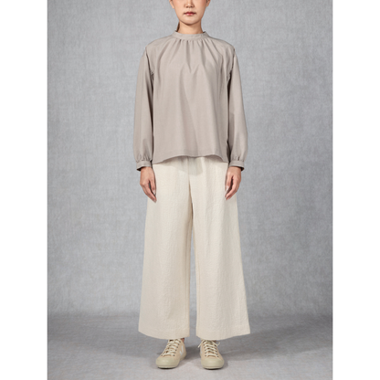 Band Collar Gathered Blouse Heather Taupe