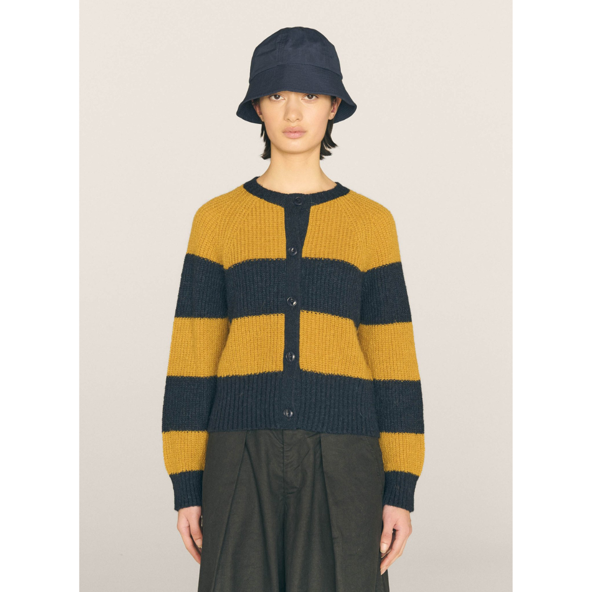 Foxtail Stripe Cardigan Navy/Yellow (women)