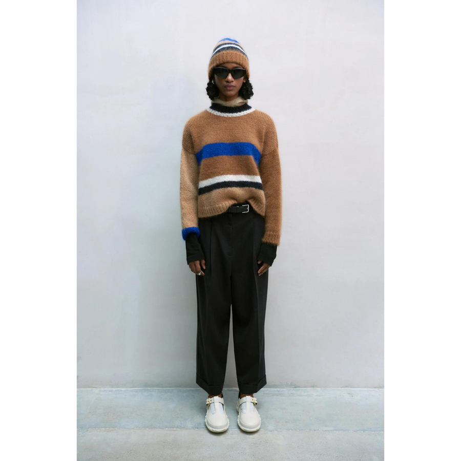 Mohair Striped Sweater Camel/Blue/Black