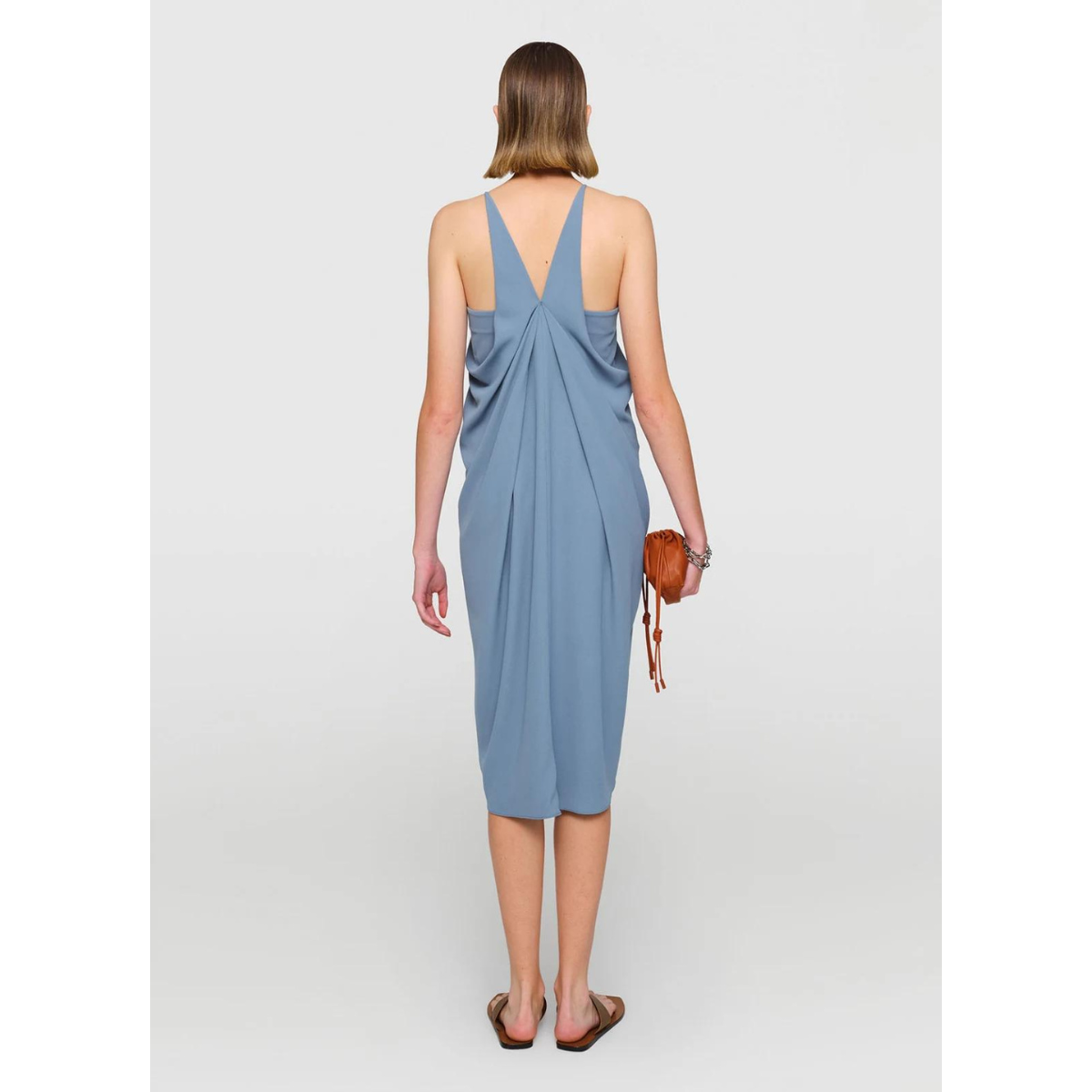 Crepe "Sienna" Draped Back Dress Seafoam