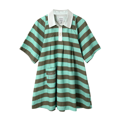 Maggie Mini Polo Dress-Aqua Olive Stripe