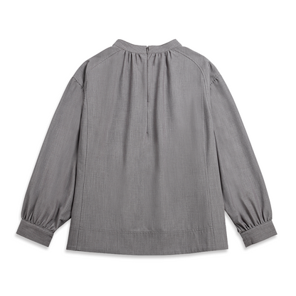 Band Collar Gathered Blouse Heather Grey