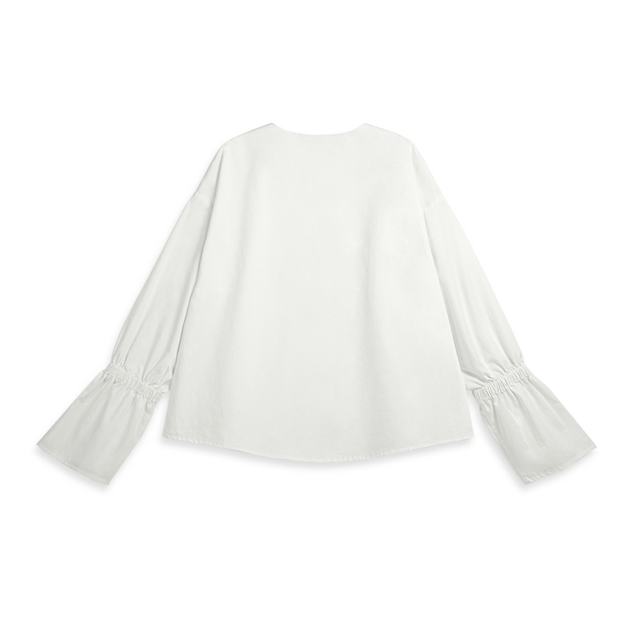 Collarless Button Blouse Bright White