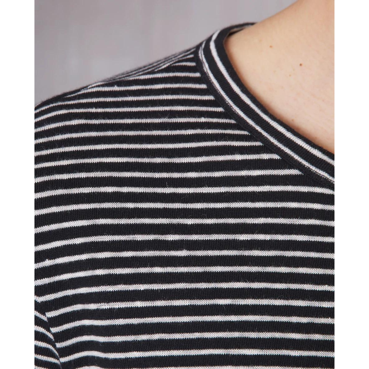 SS Tee Stripe Cotton Linen Black/Ecru