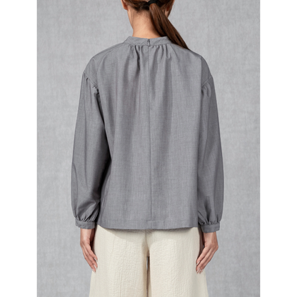 Band Collar Gathered Blouse Heather Grey