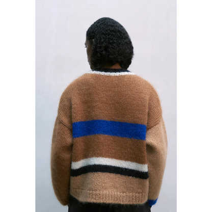 Mohair Striped Sweater Camel/Blue/Black