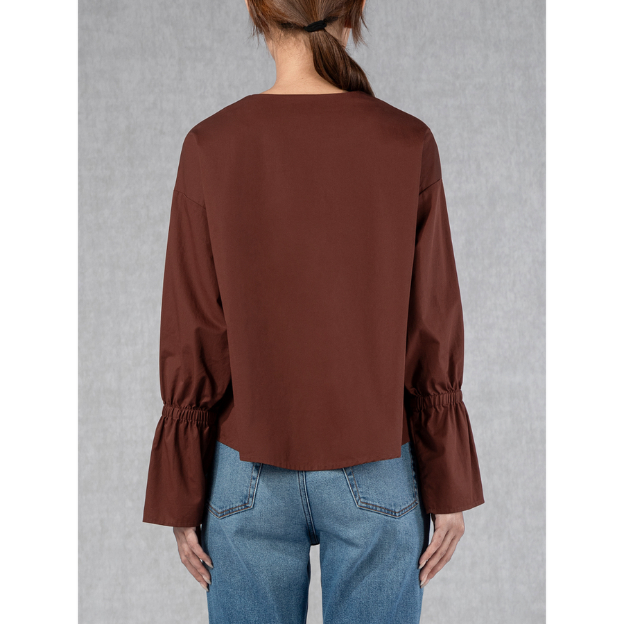 Collarless Button Blouse Ruby Wine