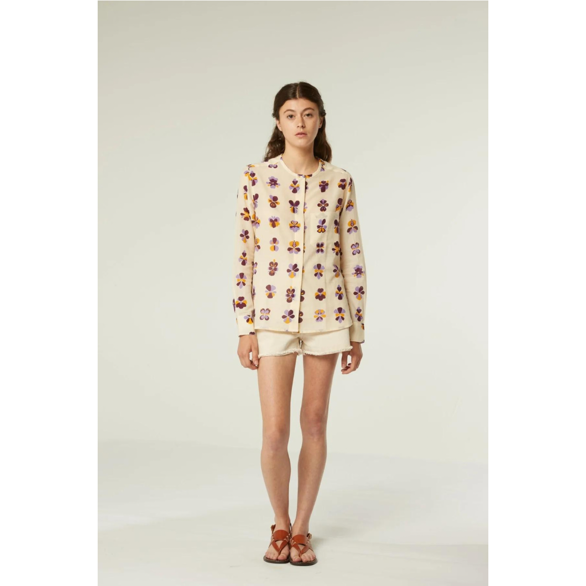 LUCIE SHIRT - FLOWERS VIOLA NATURAL