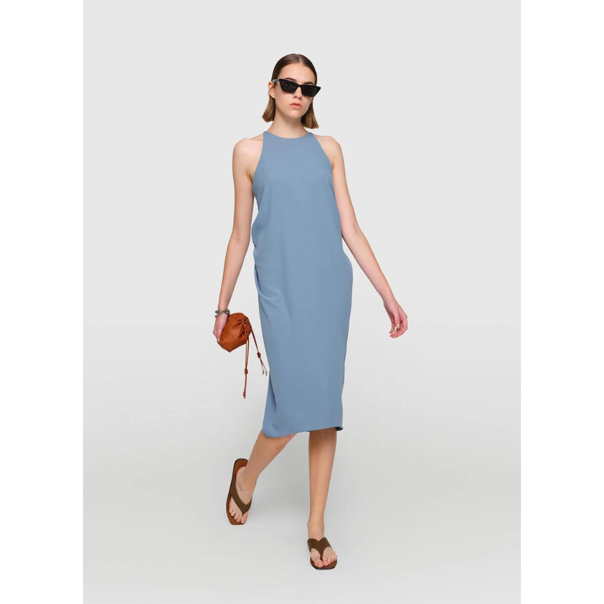 Crepe "Sienna" Draped Back Dress Seafoam