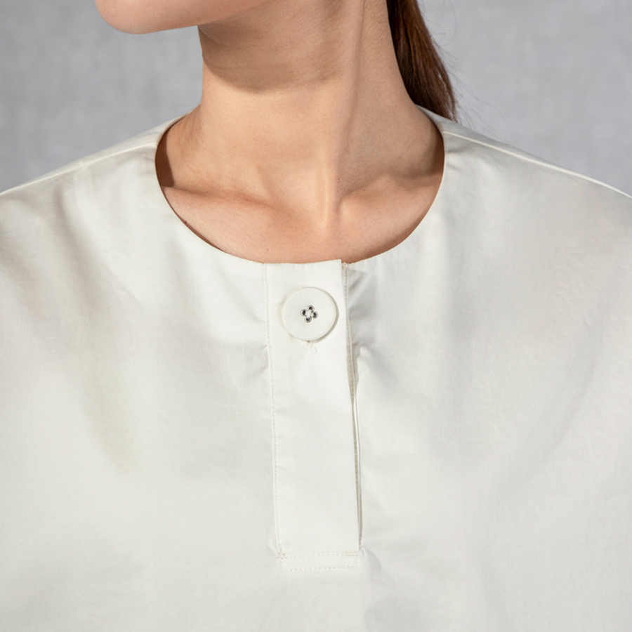 Collarless Button Blouse Bright White