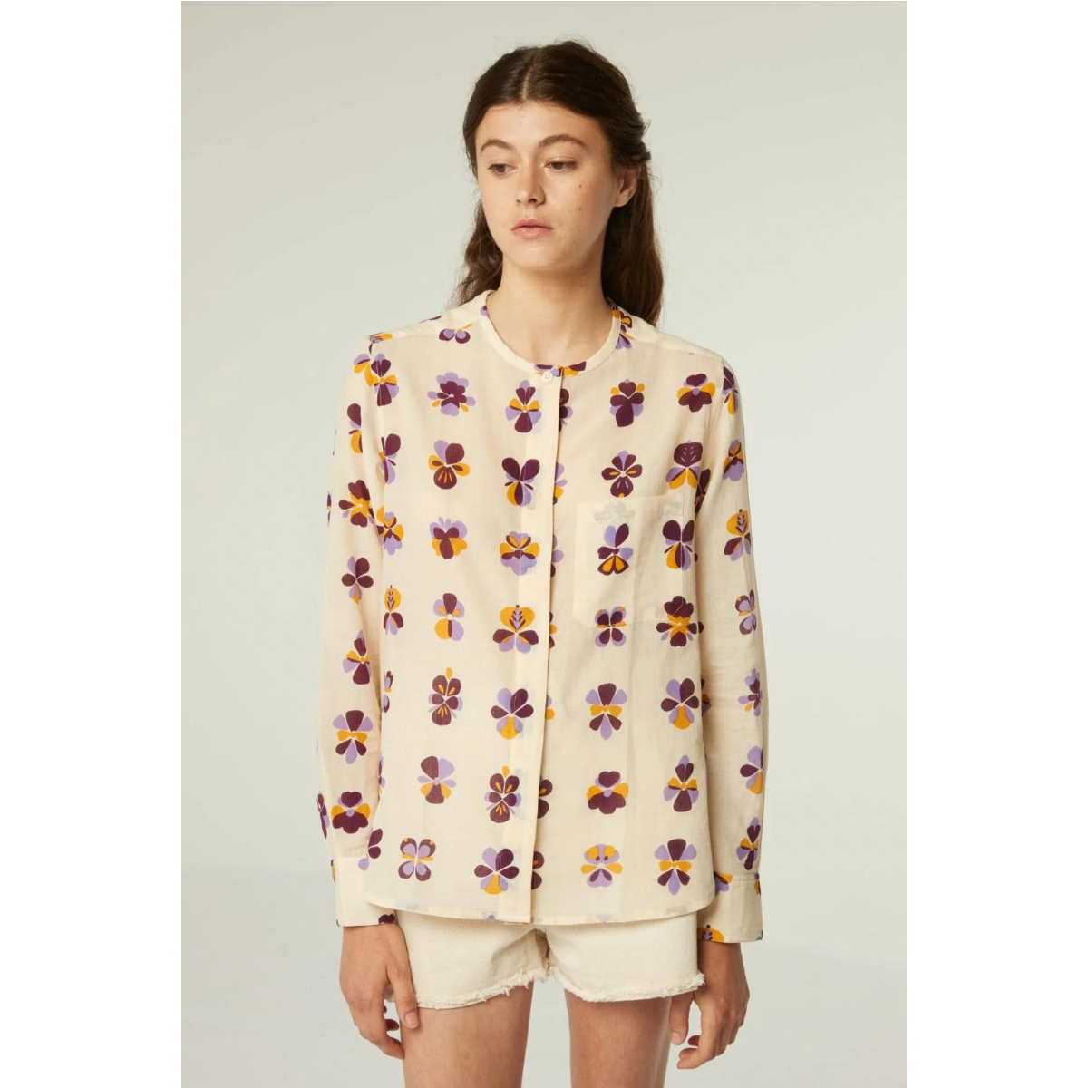 LUCIE SHIRT - FLOWERS VIOLA NATURAL