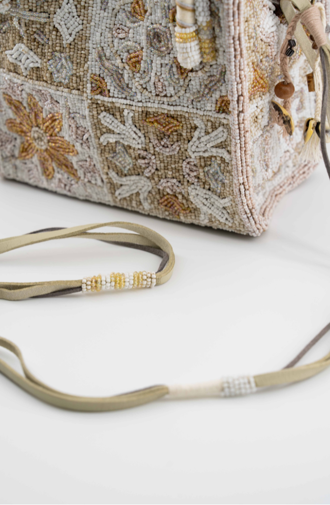 Bromelia Square - Cotton Bag With Beads Embroidery