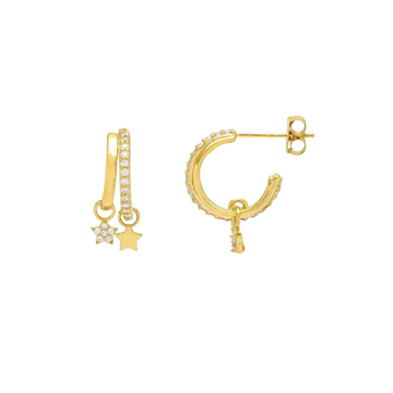 Duo Pave Star Hoops - Gold Plated