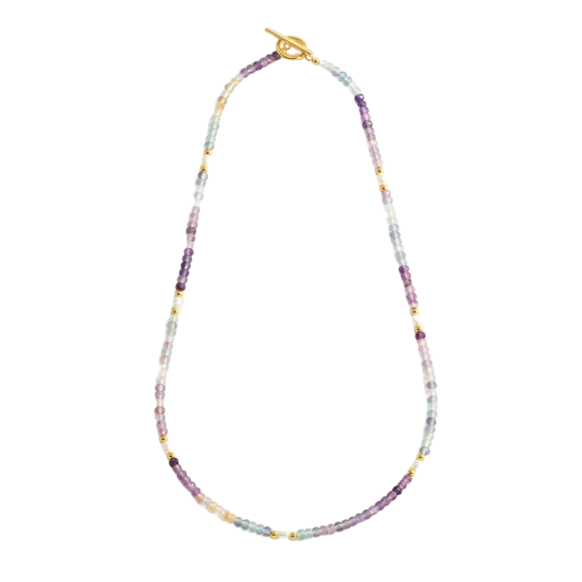 Flourite & Pearl Necklace - Gold