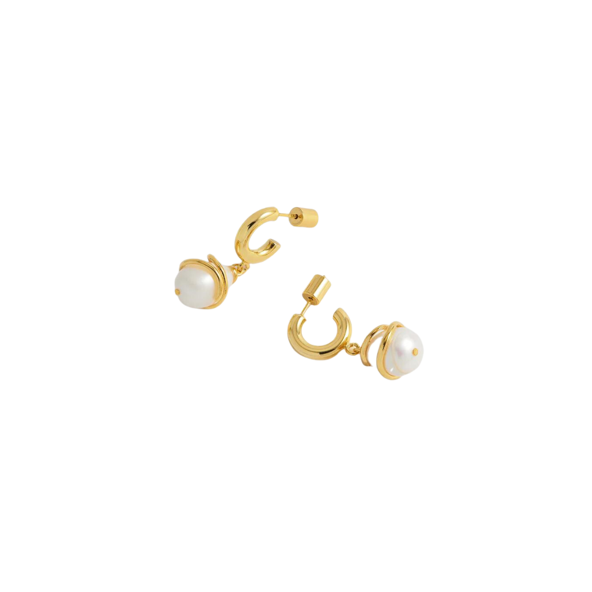 Pearl Wrap Drop Hoops - gold plate