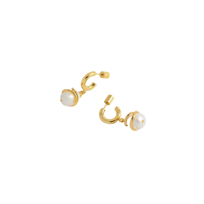 Pearl Wrap Drop Hoops - gold plate