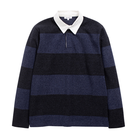 Navy Ruben Brushed Jersey Rugby Long Sleeve Polo Shirt