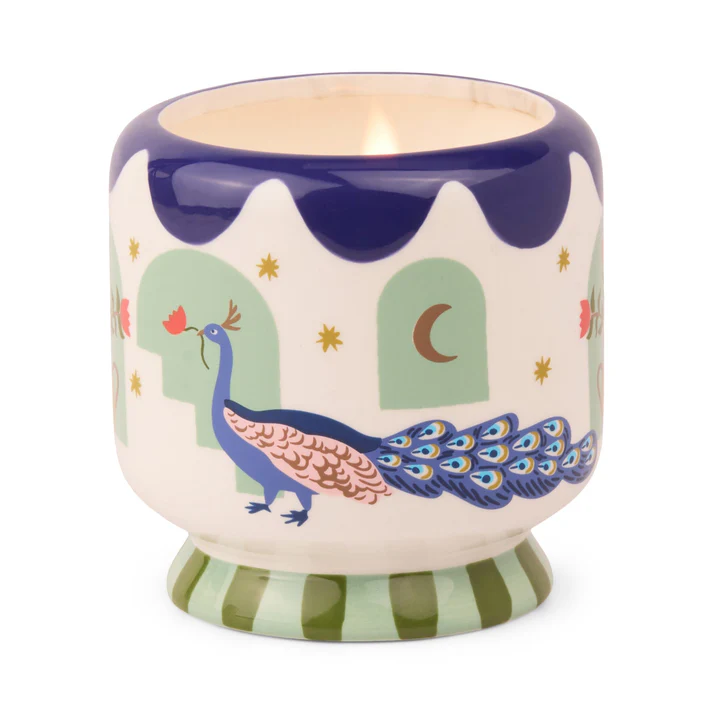 A Dopo Peacock Ceramic Candle Misted Lime