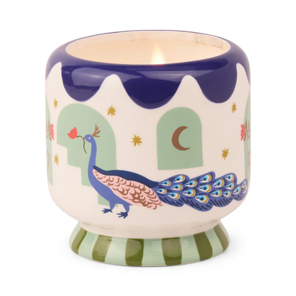 A Dopo Peacock Ceramic Candle Misted Lime