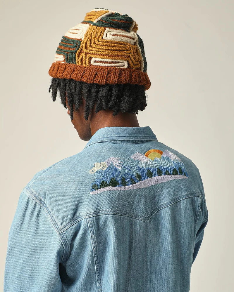 Mountain Embroidery Western Indigo