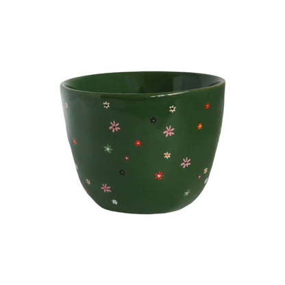 Large Green Cup Multi Flowers