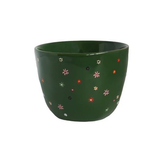 Large Green Cup Multi Flowers