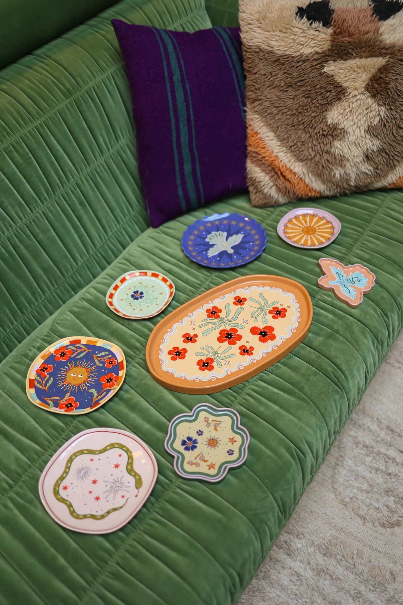 Large Oval Plate Orange with Flowers