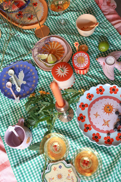 Large Round Plate Blue with Poppies