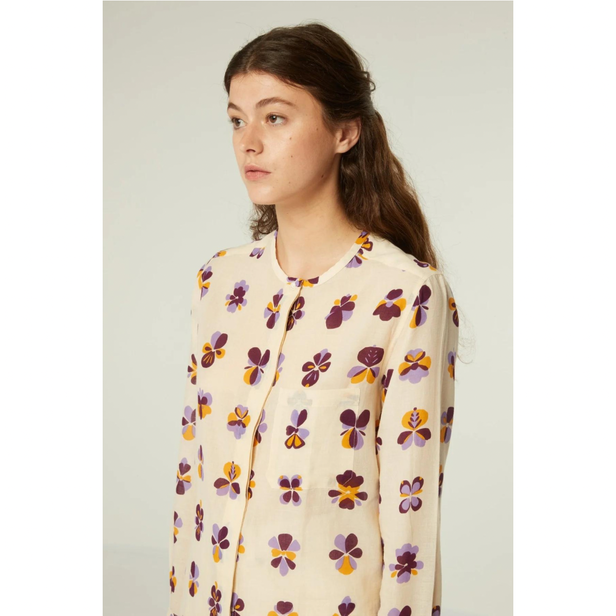 LUCIE SHIRT - FLOWERS VIOLA NATURAL