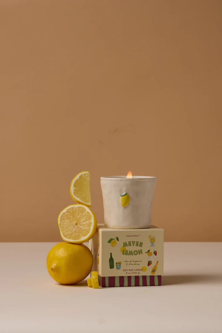 Bistro Lemon Embossed Ceramic Candle Meyer Lemon Boxed