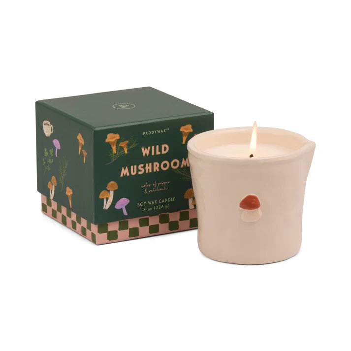 Bistro Mushroom Embossed Ceramic Candle Wild Mushroom Boxed