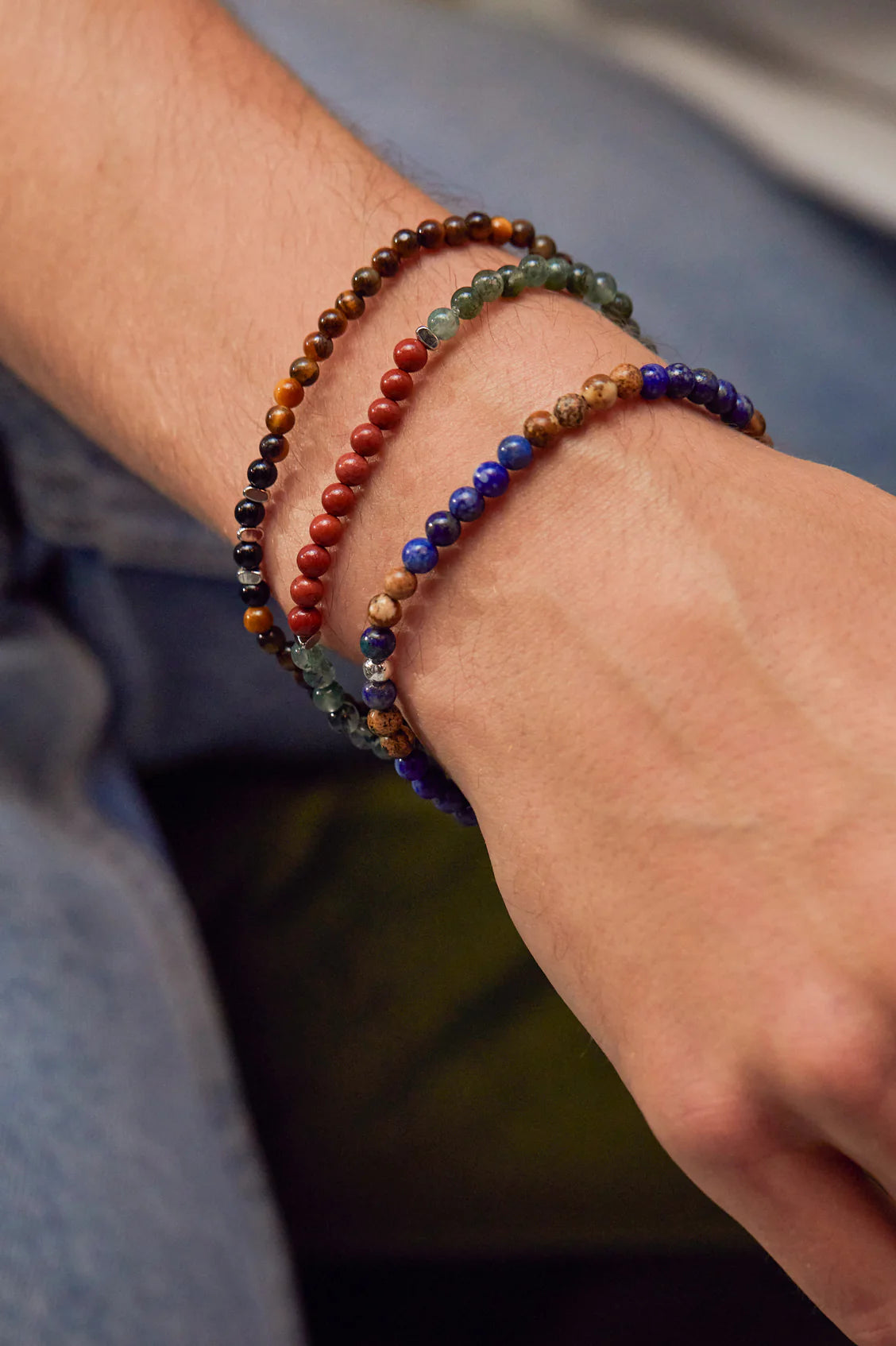 Green Moss Agate And Red Jasper Gemstone Beaded Bracelet