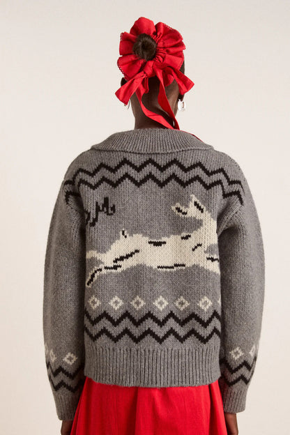 Cecily Collar Cardigan - Bunny Intarsia