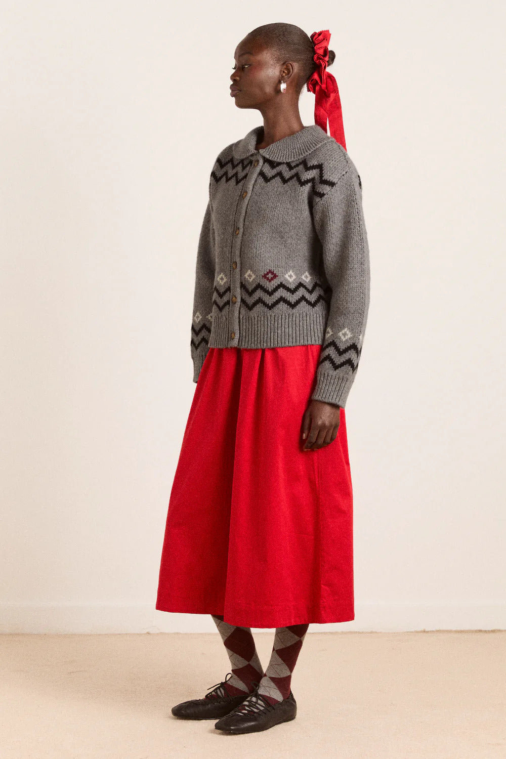 Cecily Collar Cardigan - Bunny Intarsia