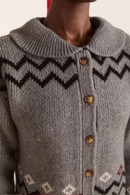 Cecily Collar Cardigan - Bunny Intarsia