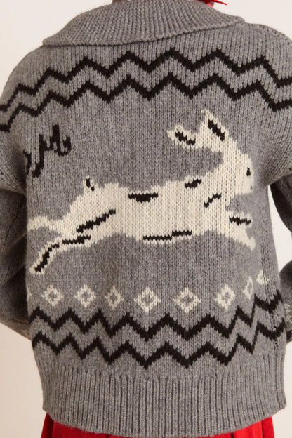 Cecily Collar Cardigan - Bunny Intarsia