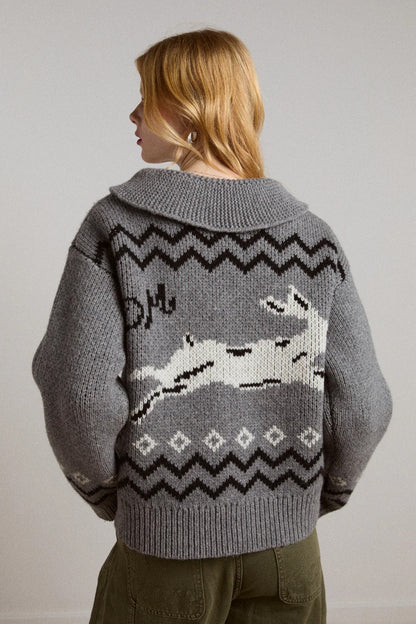 Cecily Collar Cardigan - Bunny Intarsia