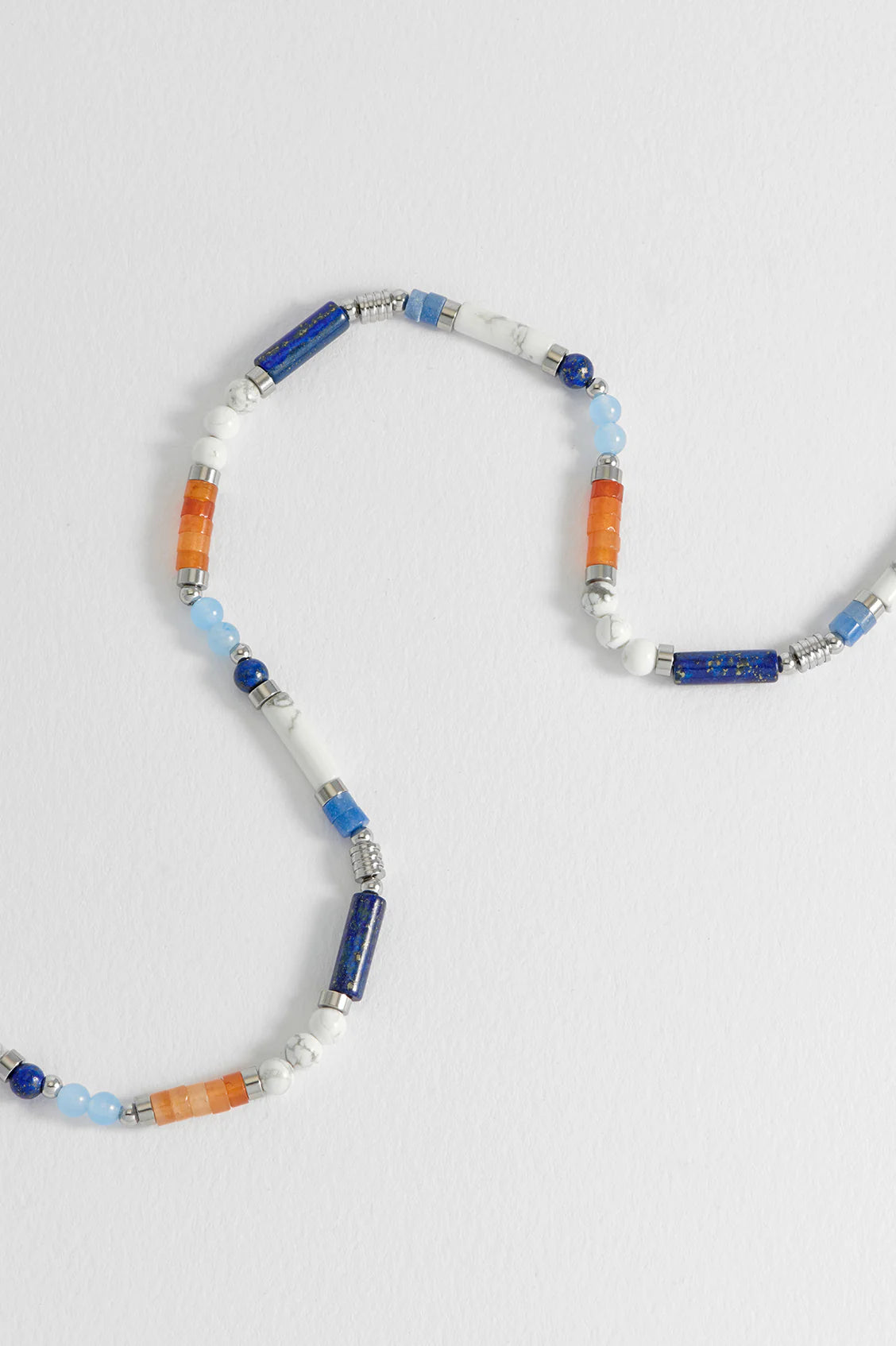 Blue, Orange And White Mix Bead Necklace