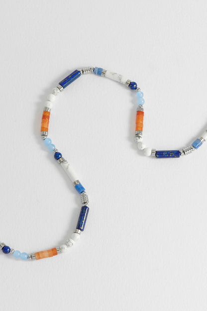 Blue, Orange And White Mix Bead Necklace