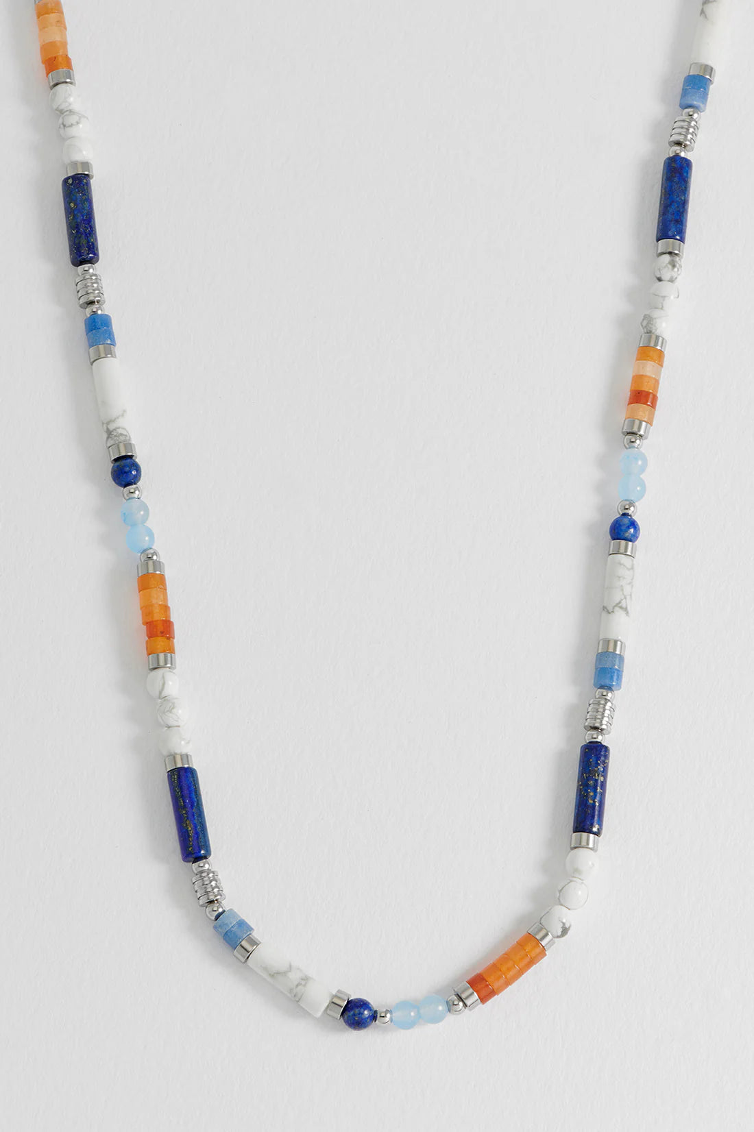 Blue, Orange And White Mix Bead Necklace