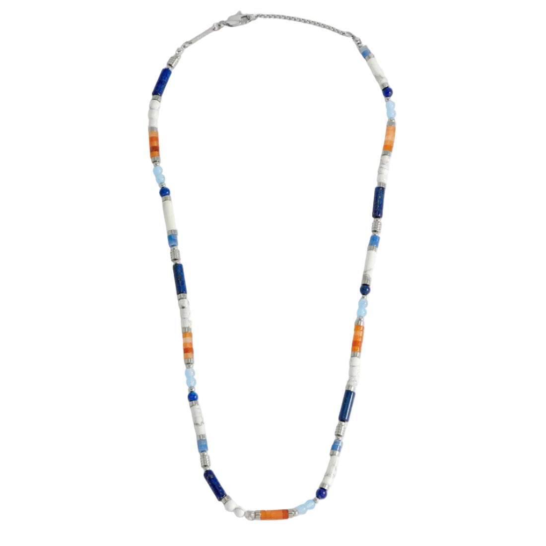 Blue, Orange And White Mix Bead Necklace
