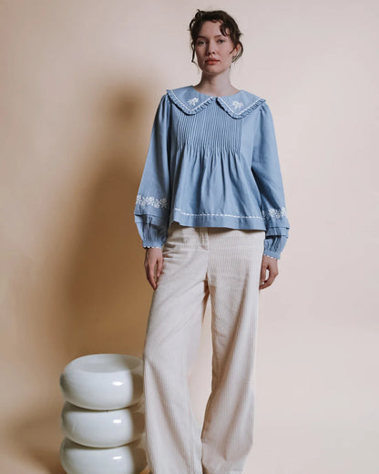 Blouse Uni Brodee Plissee
