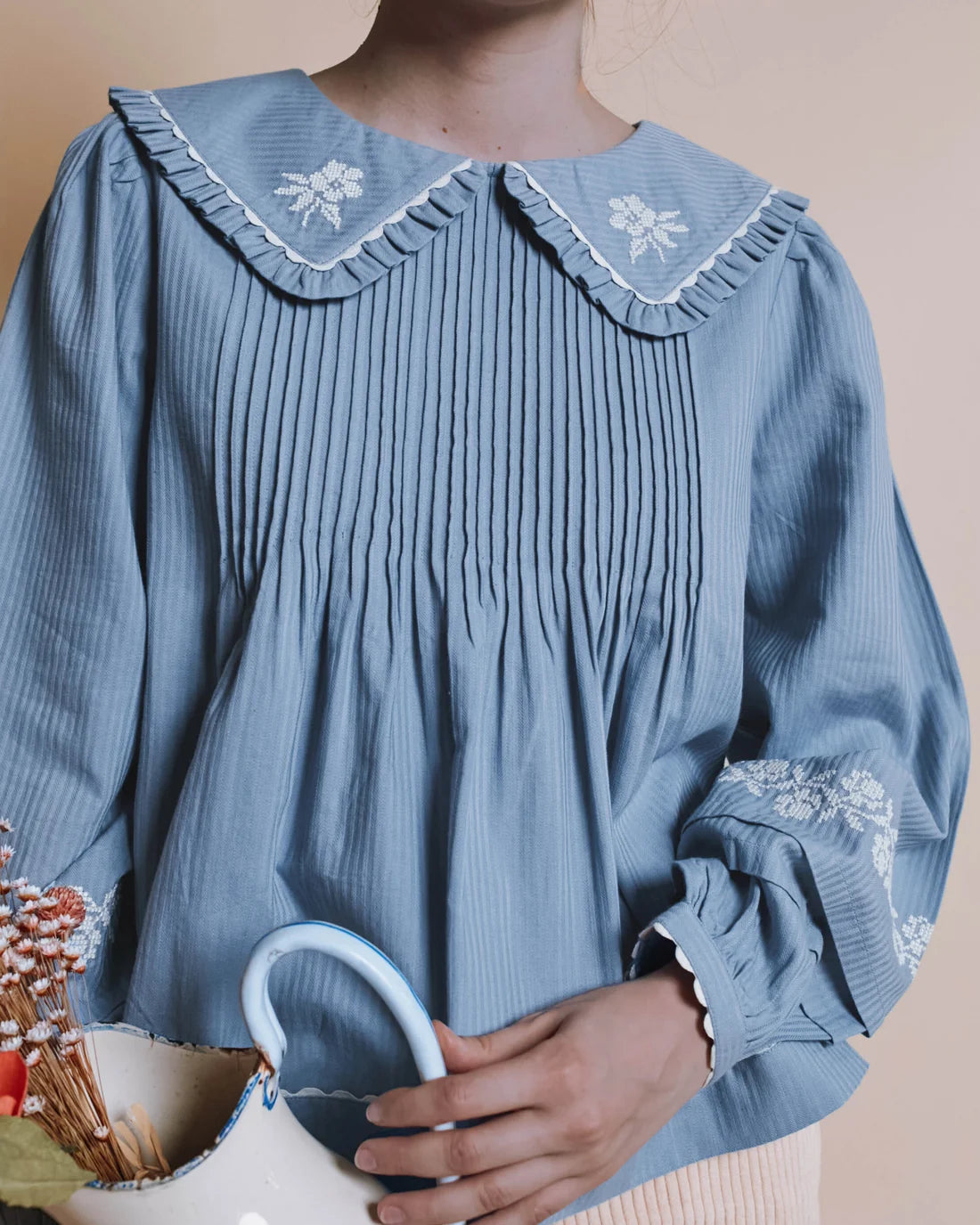 Blouse Uni Brodee Plissee