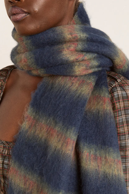 Brushed Oversized Scarf - Choc Blue Stripe