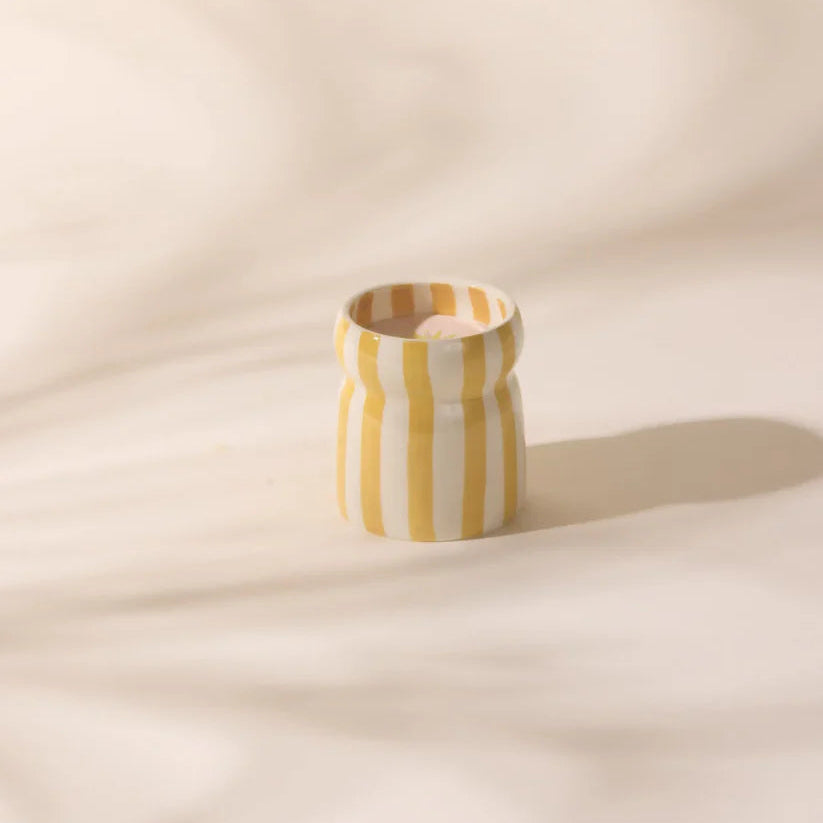 Cabana 6.5oz/184g Ochre Striped Ceramic Candle - Gold Coast